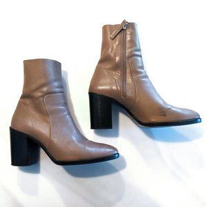 Topshop Million Pointy Toe Zip Boot, Taupe Leather